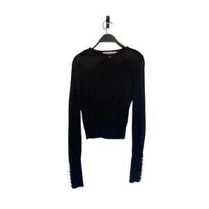 Carolina Herrera Black Silk Cashmere Blend Sweater With Pearl Detail Cuff XS